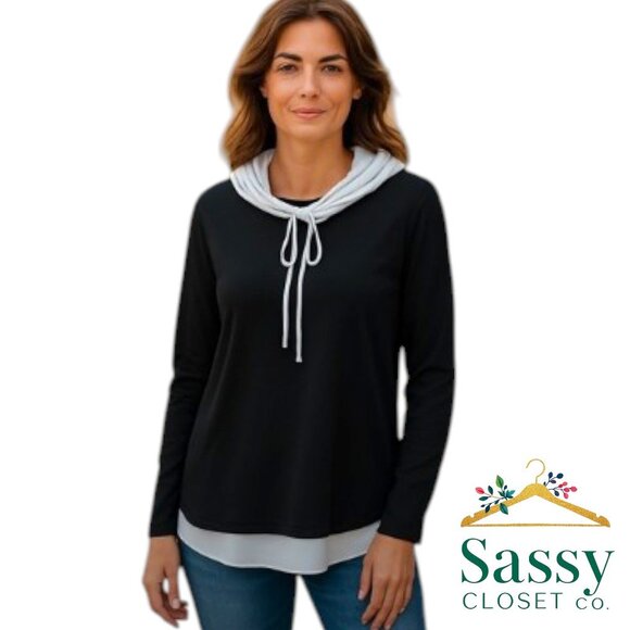 JJ’s HOUSE Top – Relaxed Fit Hoodie, Black/Gray, Sz L, Excellent - Picture 1 of 7
